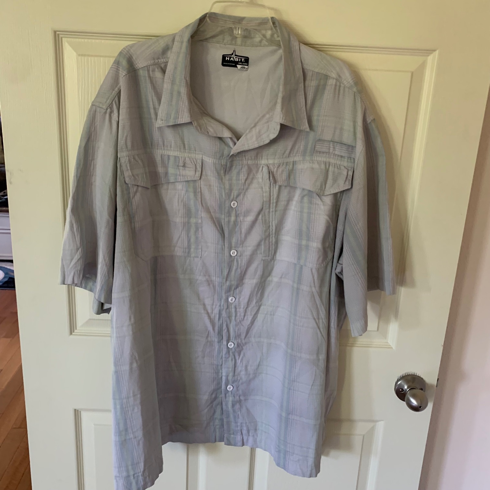 Habit 3xl Fishing Shirt Seafoam Plaid Vented Back Upf 40+ Short Sleeve Ts1334